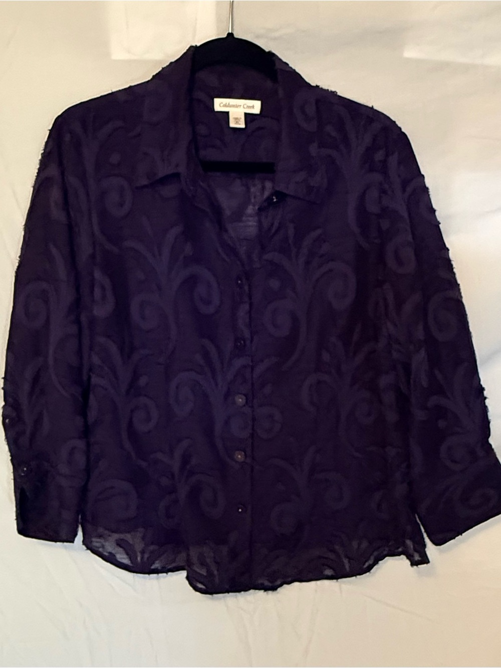 Coldwater Creek Deep Purple Jacquard Button-Up Blouse Size PL (KK4)